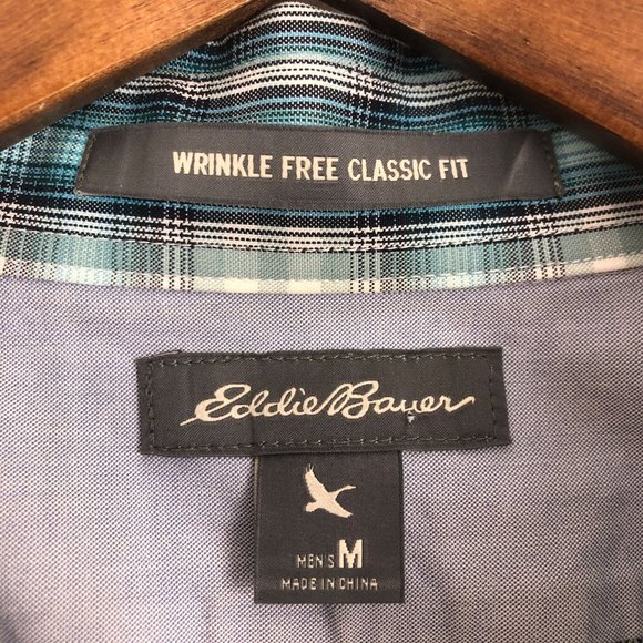 Eddie Bauer Men's Size Medium Blue White Wrinkle Free Classic Fit Cotton Shirt - Picture 7 of 9